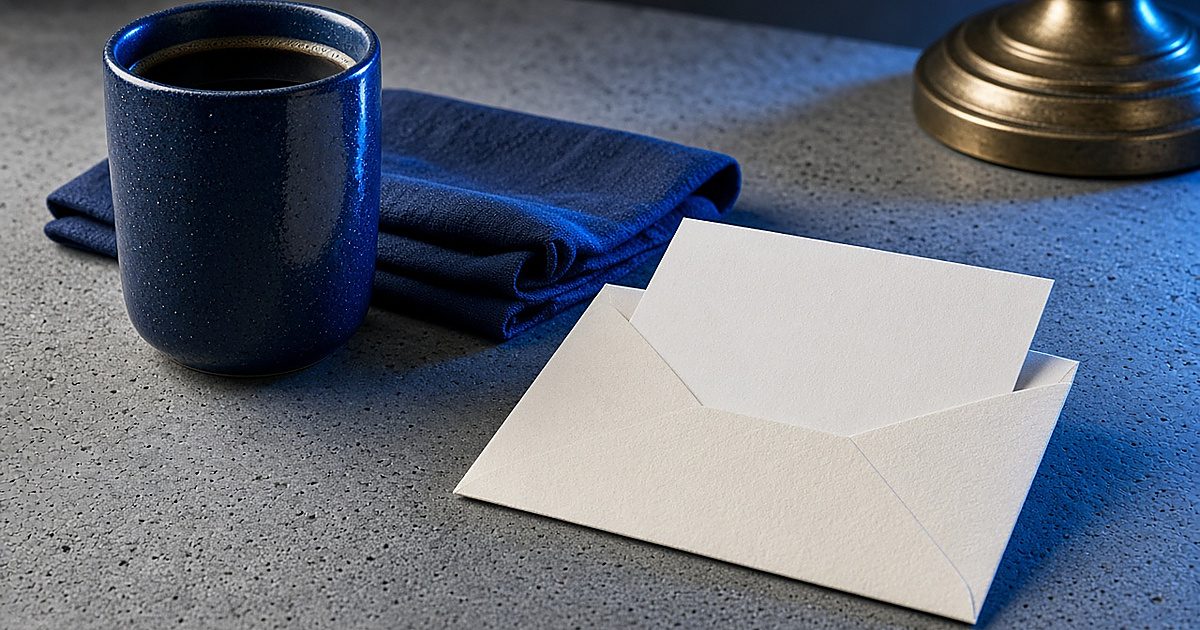 Notebook, phone and magnifying glass on navy desk